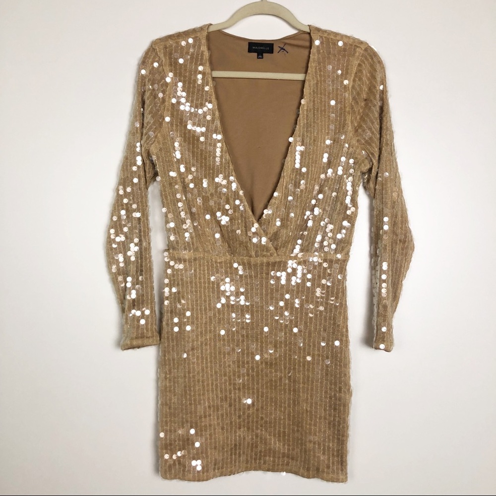 Majorelle tan sequin mini dress